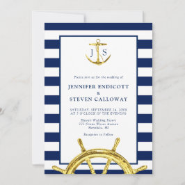Nautisk flotta Blue och Guld Anchor Bröllop Inbjudningar