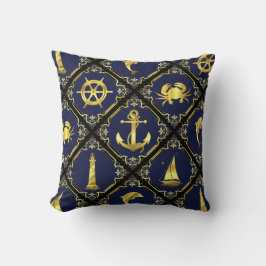 Nautisk flotta/guld/delfin/segelbåt/ankare/krabba kudde