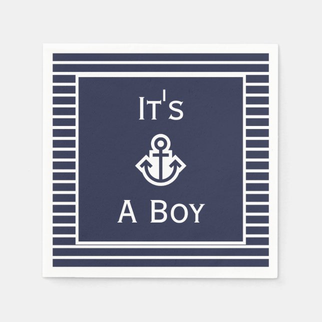 Nautisk flotta och vit Det är en pojkstripe Napkin Pappersservett (Framsidan)