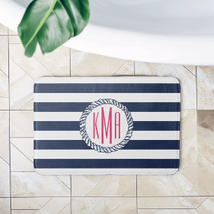 Nautisk flotta och vit Rand med Rosa Monogram Badrumsmatta