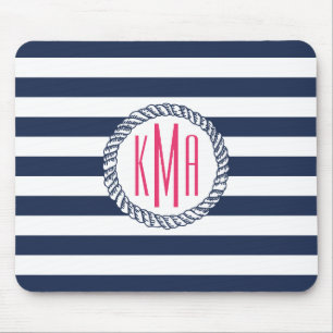 Nautisk flotta och vit Rand med Rosa Monogram Musmatta