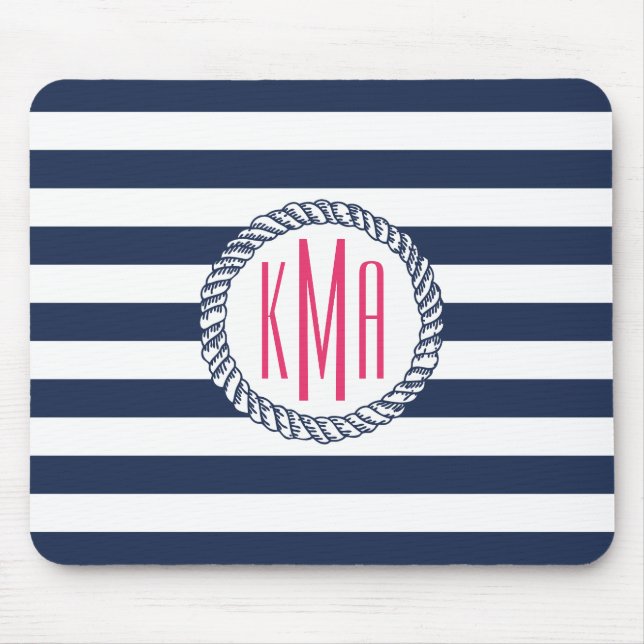 Nautisk flotta och vit Rand med Rosa Monogram Musmatta (Framsidan)
