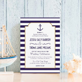 Nautisk flotta och Vita Rand Anchor Bröllop Inbjudningar