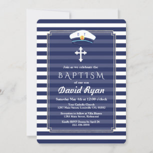 Nautisk flotta Rand Silver Boy Baptism Inbjudan