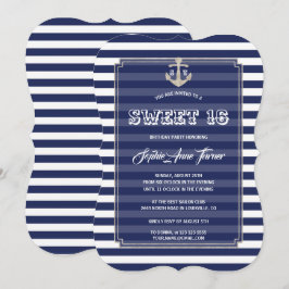 Nautisk flotta Rand Silver Sweet 16 Party Inbjudningar