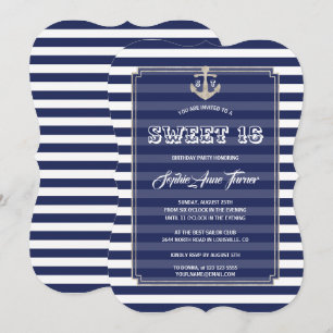Nautisk flotta Rand Silver Sweet 16 Party Inbjudningar