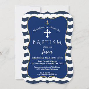 Nautisk flotta Vågar Anchor Guld Boy Baptism Inbjudningar