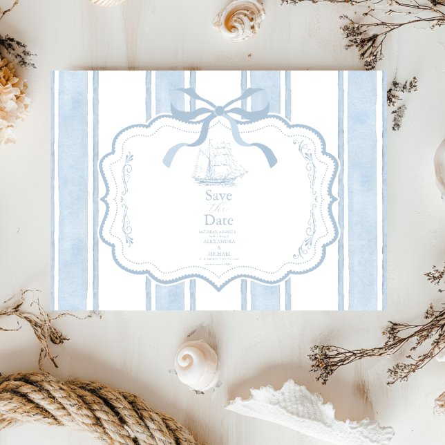 Nautisk flotta Vita Rand Boat Bröllop Spara Datumet (Skapare uppladdad)