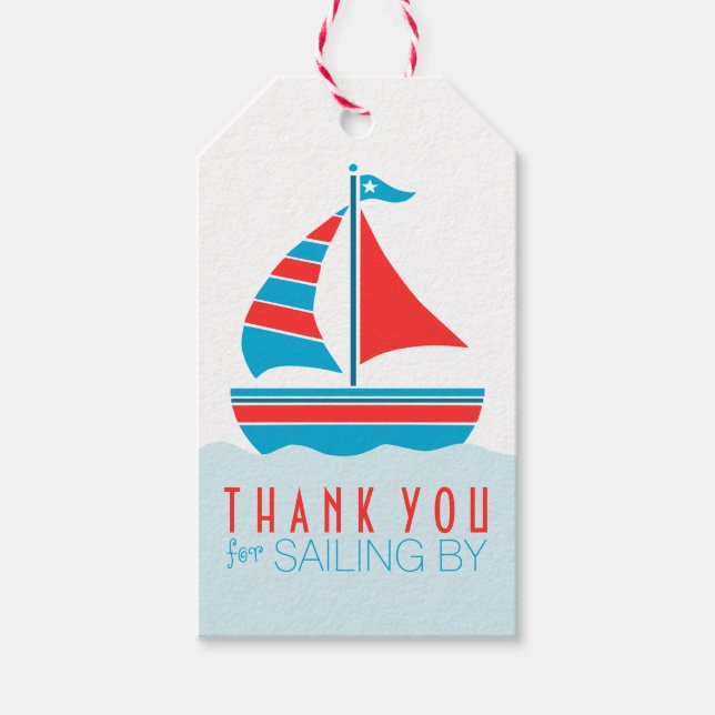 Nautisk Födelsedagsfest för blå och röd segelbåt Presentetikett (Framsidan)