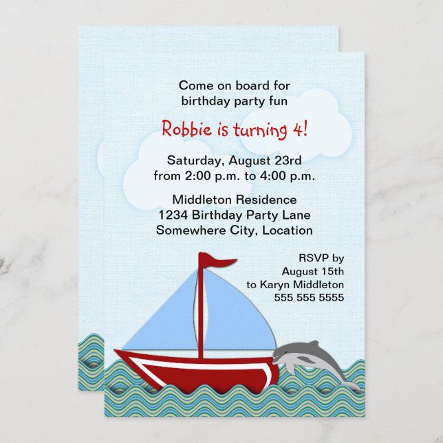 Nautisk Födelsedagsfest för segelbåt Inbjudningar (Fram/baksida)