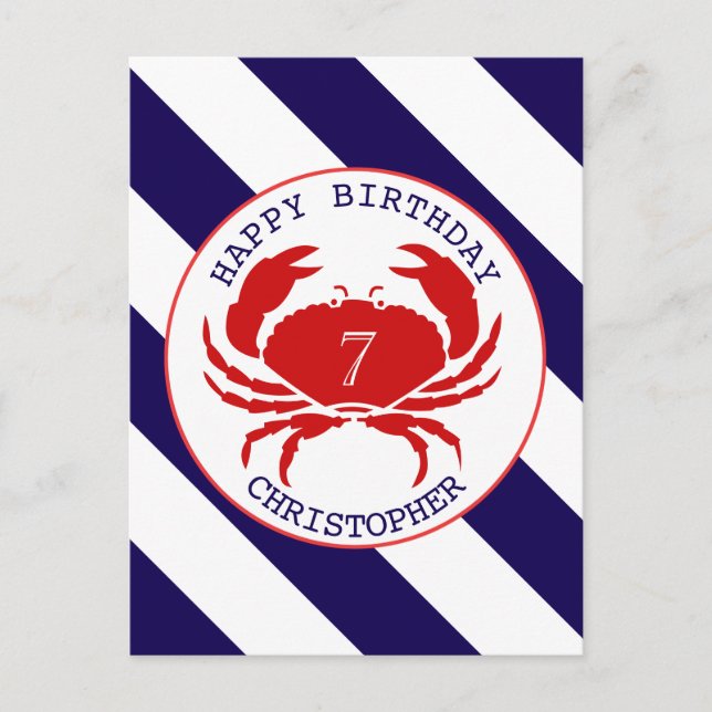 Nautisk födelsedagsinbjudan till Red Crab Inbjudan Vykort (Framsida)