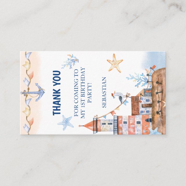 Nautisk första födelsedag tackkort tilläggskort (Framsida)