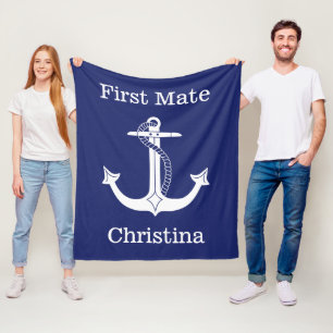 Nautisk första matt vit ankrar personlig fleecefilt