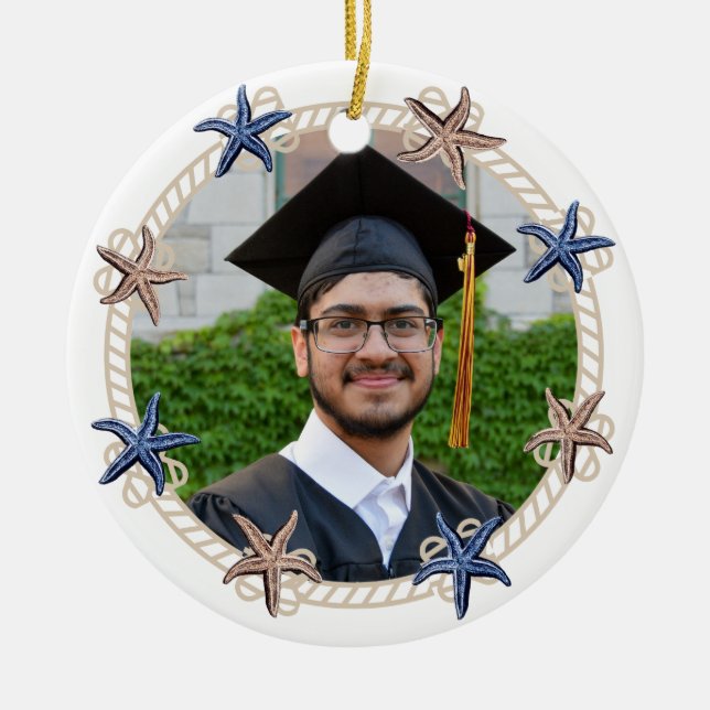 Nautisk fotoflotta Blå rand Studenten Julgransprydnad Keramik (Framsidan)