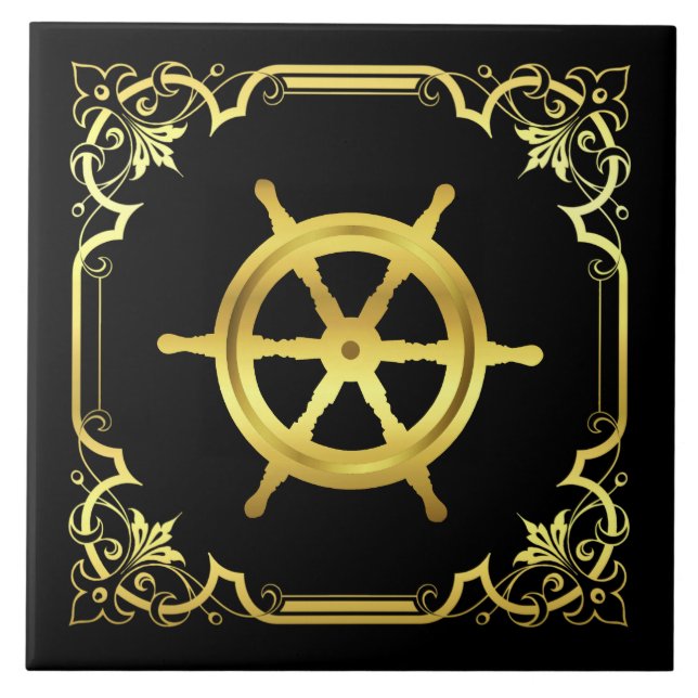 Nautisk frakt, guld/svart kakelplatta (Framsidan)
