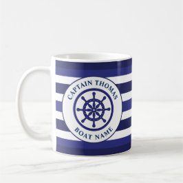 Nautisk Frakt Wheel Navy Blue Sailing Kapten Kaffemugg
