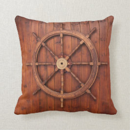 Nautisk Fraktas Helm Wheel på Wood Dekorativ kudde