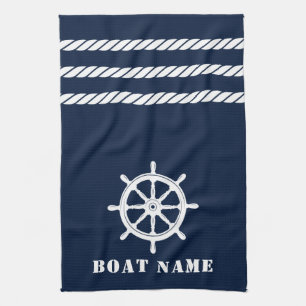 Nautisk Fraktas Hjulhjälm Rope din Boat Namn Blue Kökshandduk