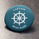 Nautisk Fraktas Hjulkapten Boat Namn Knapp<br><div class="desc">Farligt djup Teal Nautical Fraktass Wheel - Helm och din Personlig Boat Namn och Anpassadets kapten Rank Button.</div>