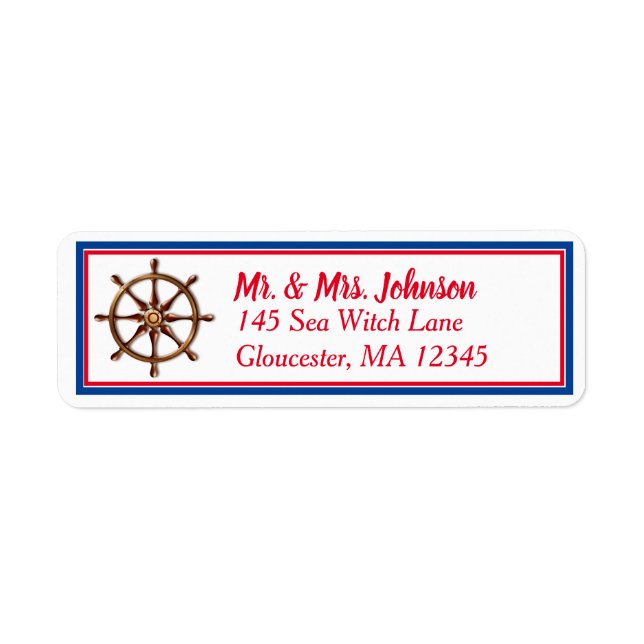 Nautisk Fraktas Wheel - Red White och Blue Adress Returadress Etikett (Framsidan)