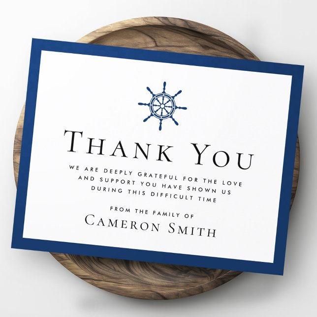 Nautisk frakts sympati vid omgivande av kjolar tack kort (Nautical ship´s wheel helm funeral sympathy thank you card)