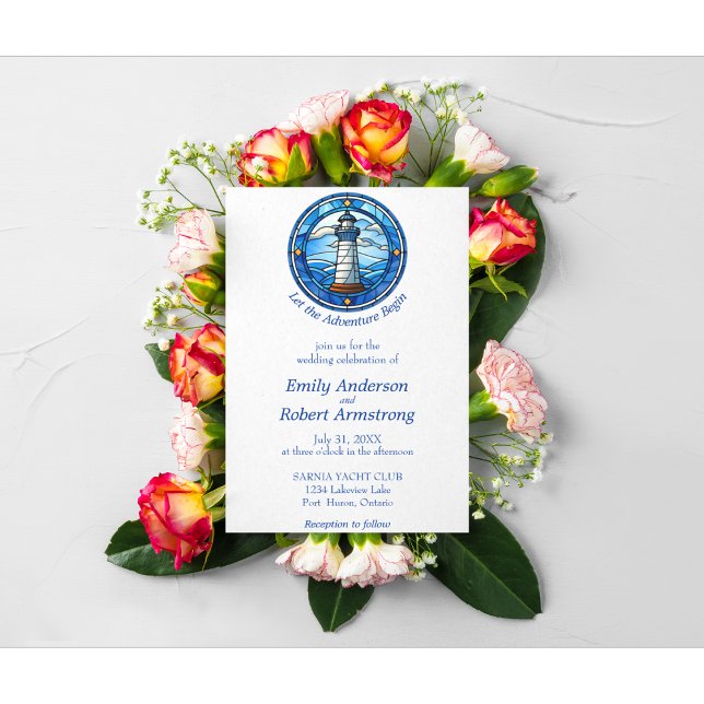 Nautisk fyr Oceanen Seaside Bröllop Inbjudningar (Lighthouse Nautical Coastal Sea Wedding Invitation. )