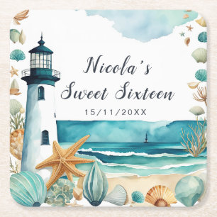 Nautisk fyr Sweet Sixteen födelsedag Underlägg Papper Kvadrat