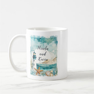 Nautisk fyrbröllop kaffemugg