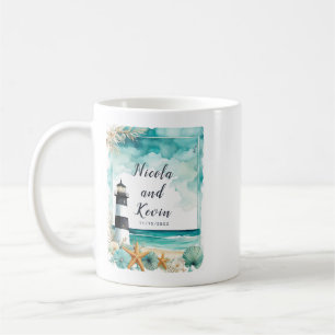 Nautisk fyrbröllop kaffemugg