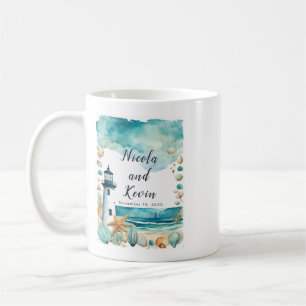 Nautisk fyrbröllop kaffemugg