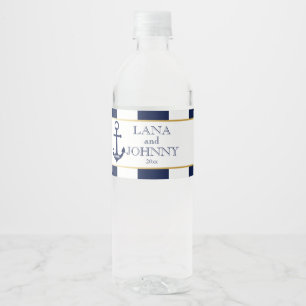 Nautisk, Guld med marin Rand Vattenflaskor Etikett