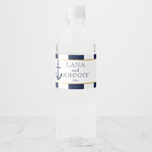 Nautisk, Guld med marin Rand Vattenflaskor Etikett (Framsida)