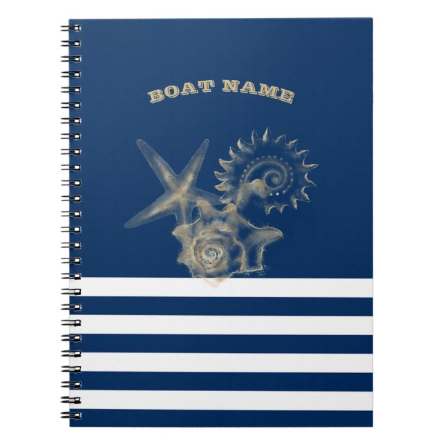 Nautisk,Guld Seashells Navy Blue Rand Anteckningsbok (Framsidan)