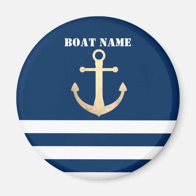 Nautisk, guldankare marinblå randig magnet (Framsidan)
