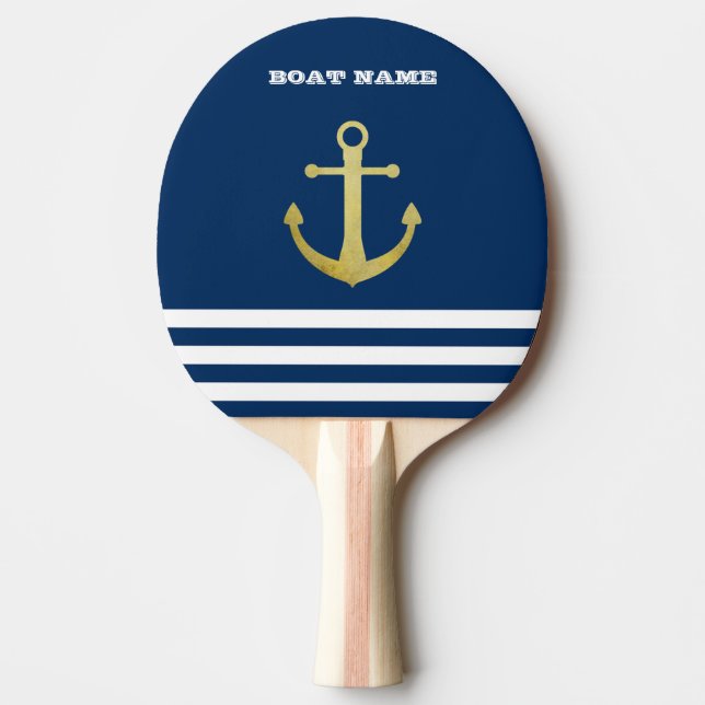 Nautisk, guldankare  Marinblå randig Pingisracket (Framsidan)