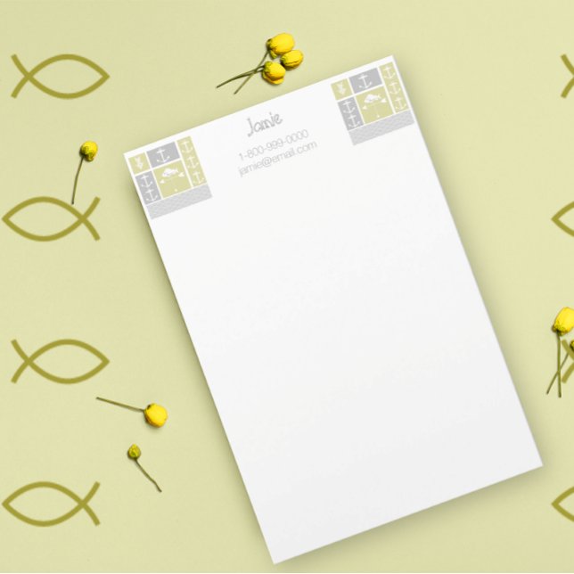 Nautisk Gult och Grått Anchor Fish Weather Vane Brevpapper (Skapare uppladdad)