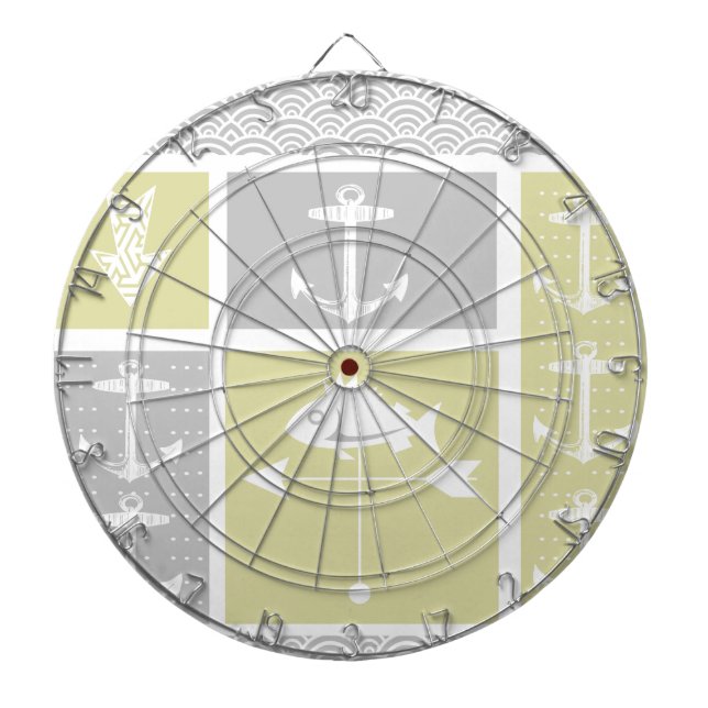 Nautisk Gult och Grått Anchor Fish Weather Vane Darttavla (Framsidan)
