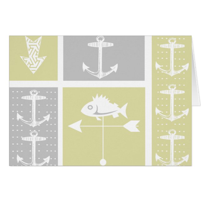 Nautisk Gult och Grått Anchor Fish Weather Vane OBS Kort (Framsidan Horizontal)