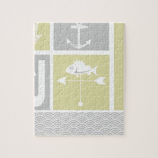 Nautisk Gult och Grått Anchor Fish Weather Vane Pussel (Vertikal)