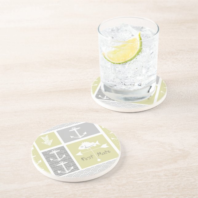 Nautisk Gult och Grått Anchor Fish Weather Vane Underlägg (Sidan)