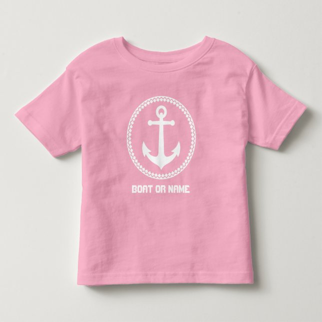 Nautisk havsankare i namn eller Namn, Rosa Vit T Shirt (Framsida)