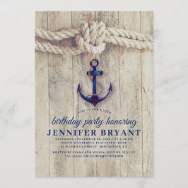 Nautisk havsdagstidning Navy Blue Anchor Rustic Inbjudningar