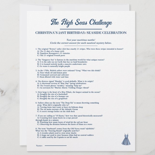 Nautisk Högsjöutmaning Födelsedagslek (Framsida)