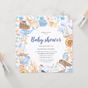 Nautisk illustration av babyduschinvitation inbjudningar