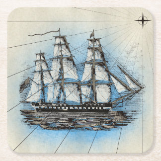 Nautisk illustration för högväxt fraktvintage underlägg papper kvadrat
