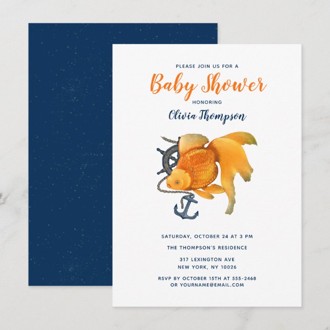 Nautisk inbjudan till Goldfish Anchor Frakt Wheel  (Fram/baksida)