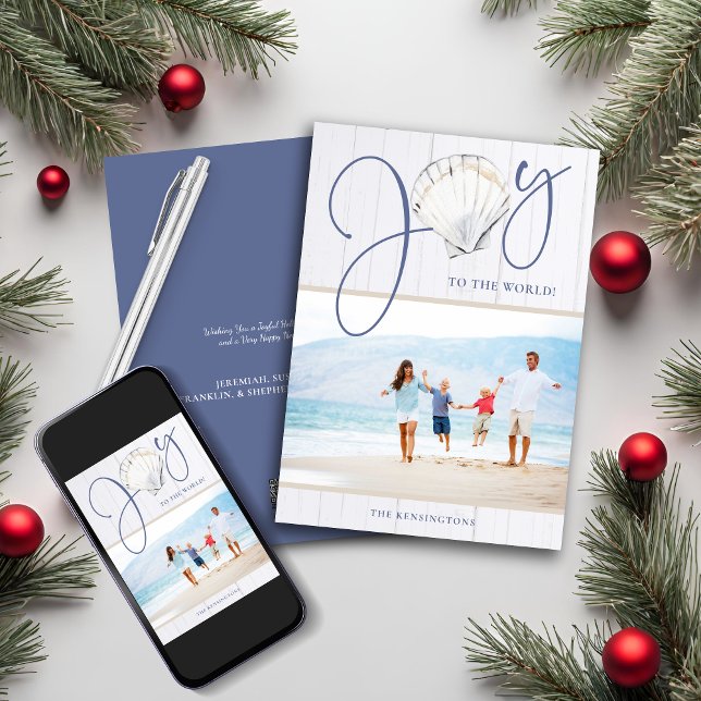 Nautisk jul Joy Seashell Helgdag Photo Julkort (Nautical Christmas Joy Seashell Holiday Photo Card)