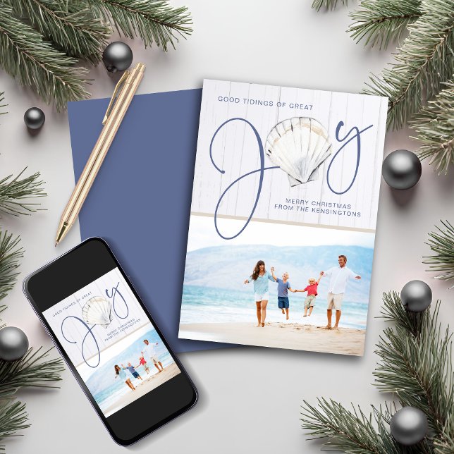 Nautisk jul Joy Seashell Helgdag Photo Julkort (Nautical Christmas Joy Seashell Holiday Photo Card)