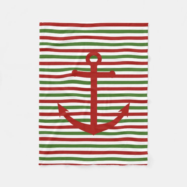 Nautisk jul Red and Grönt Fleece Blanket (Framsidan)
