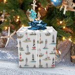 Nautisk julfyr White Presentpapper<br><div class="desc">Denna vackra nautiska jul mönster har en mängd fyrar som dekorerats för helgdagarna,  på vit bakgrund. Checka ut samlingen för matchande produkter. Om du vill ha fler matchande produkter eller andra färgvägar kontaktar du mig genom Zazzle Chatta.</div>